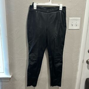 CREER New York 2002 100% Lambskin Leather Black Moto Fitted Pants size 8